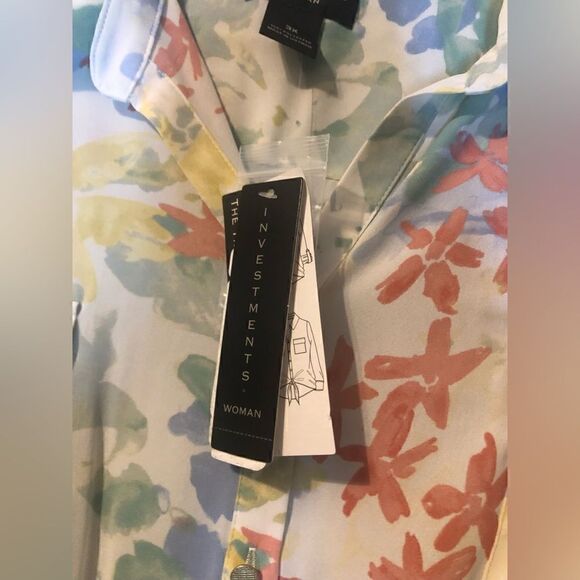 NWT Investments Blouse Tie Front Roll Sleeves Mauve Green Blue Yellow White Sz3X - Picture 5 of 6